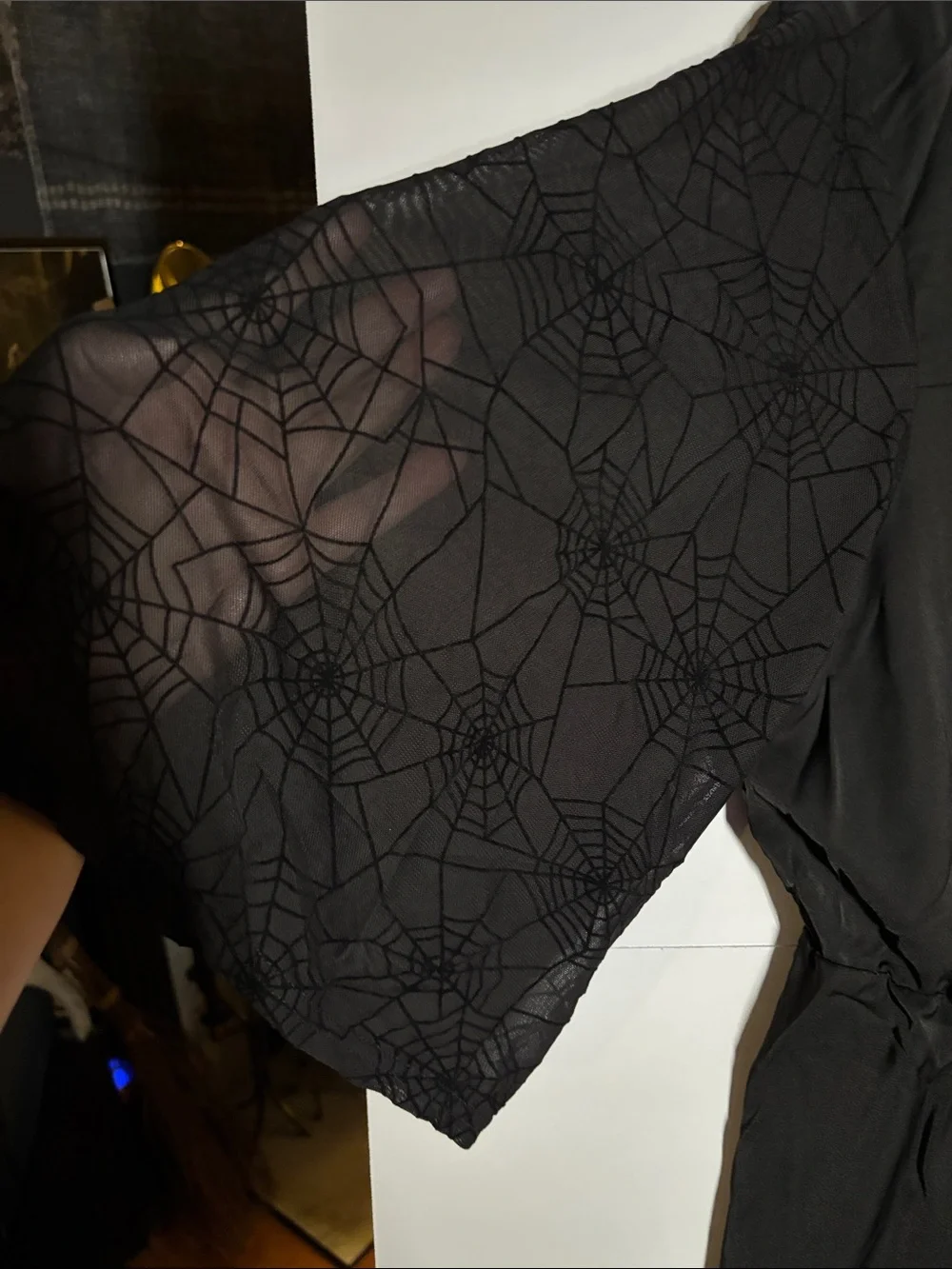 BloomChic Black Peplum Tunic with Lace Sleeves
